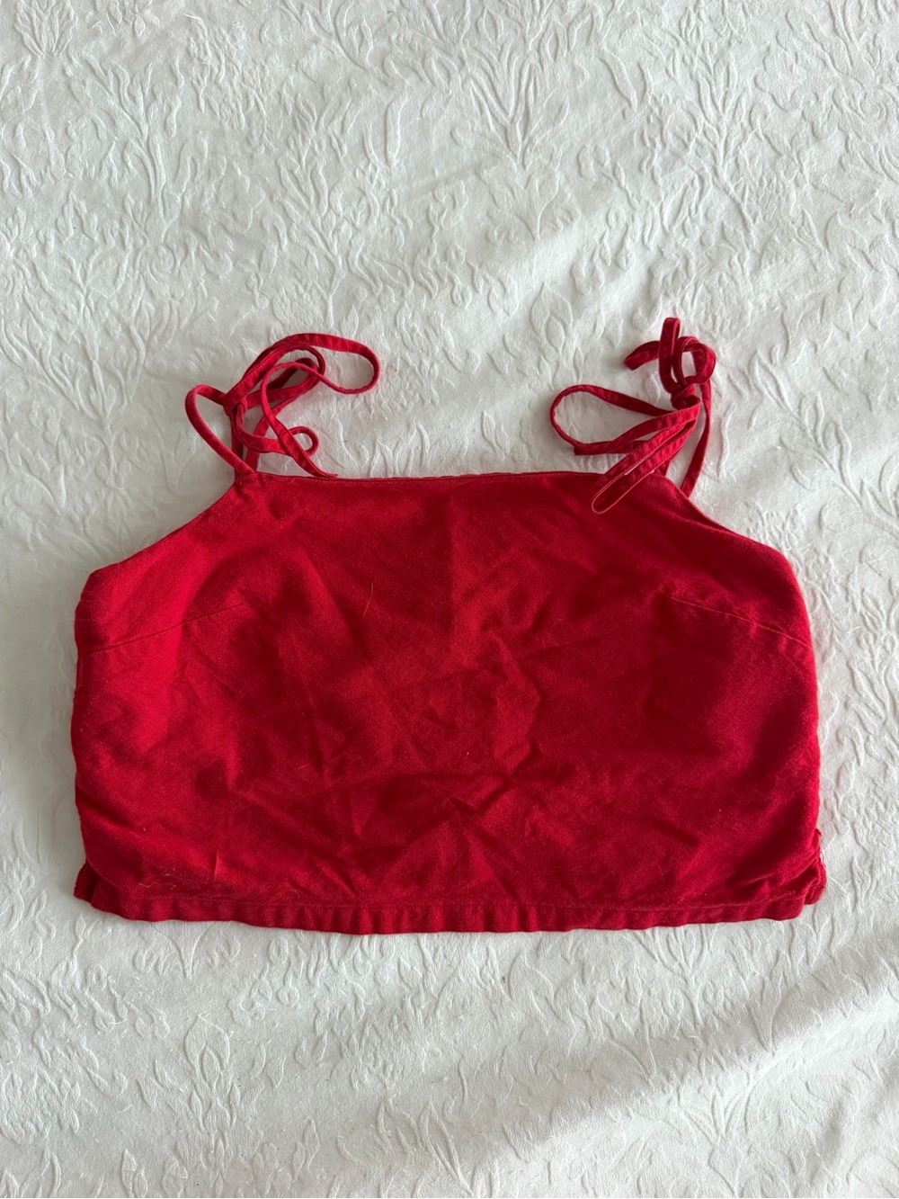 Brandy Melville Red Cropped Tie-Shoulder Tank